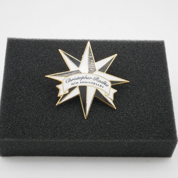 Christopher Radko 10th Anniversary Star Pin Badge Gold & Black Enamel Finish - Picture 1 of 2